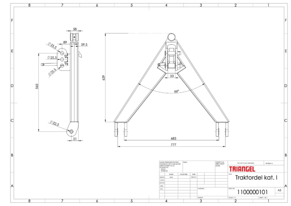 Triangel traktordel kat. I med hydraulisk låsing