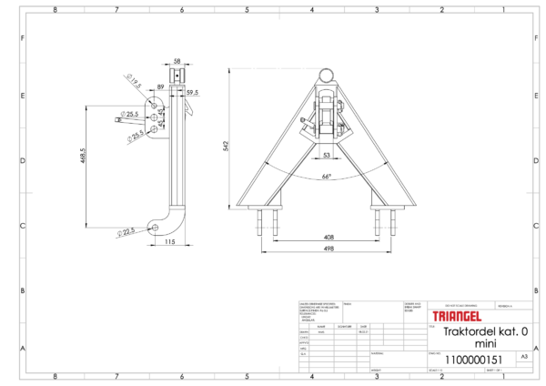 Triangel traktordel kat. 0 med hydraulisk låsing