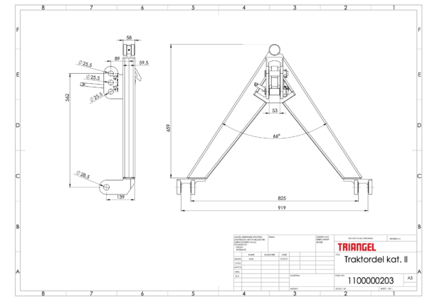 Triangel traktordel kat. II med hydraulisk låsing